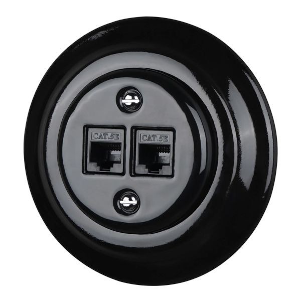 Dupla RJ45 aljzat fekete porcelán kerettel