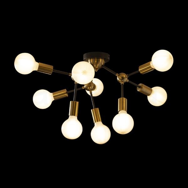 ARTEMIA 9 mennyezeti lámpa fekete szálcsiszolt sárgaréz 230V LED E27 9x15W
