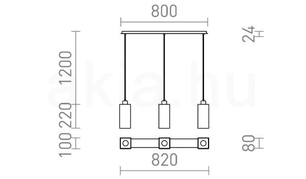 LIZ III 80 függő lámpa fekete üveg/króm 230V LED E27 3x15W