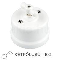 Fehér Porcelán Forgókapcsoló – Kétpólusú, Falra Szerelhető (Vintage)