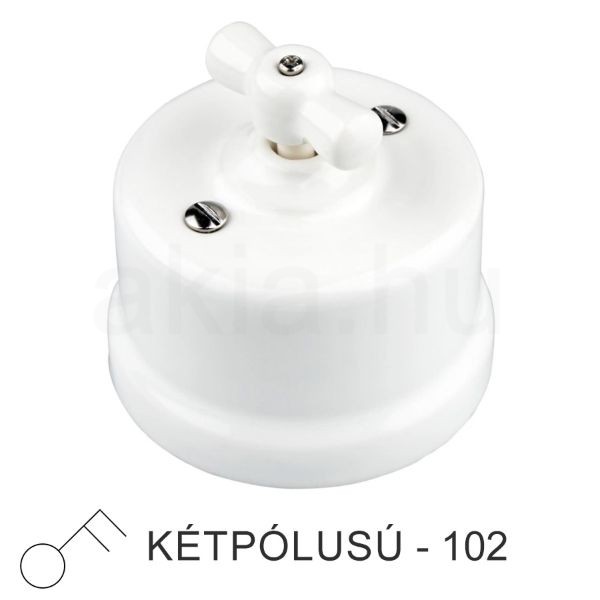 Fehér Porcelán Forgókapcsoló – Kétpólusú, Falra Szerelhető (Vintage)