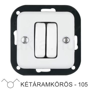 Kétáramkörös fehér süllyesztett kapcsolóbetét