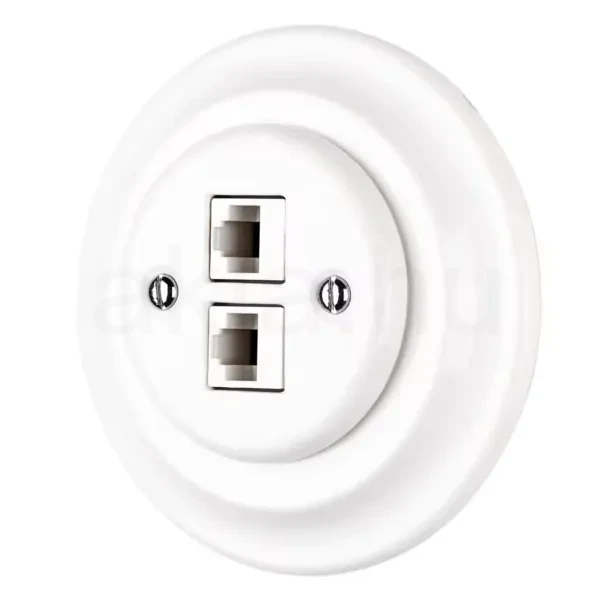 Dupla RJ45 aljzat fehér porcelán kerette